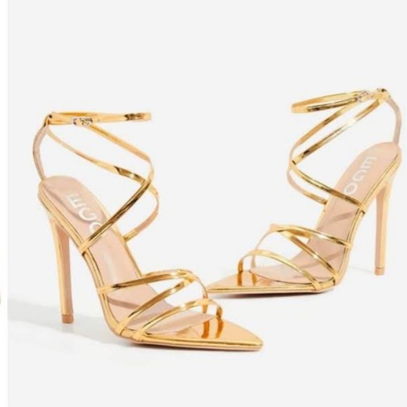 gold pointed barely there heels